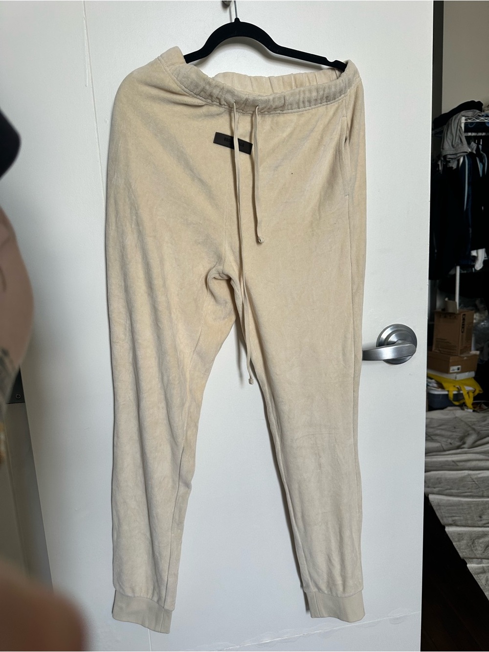 Essentials - Beige cream Drawstring Lounge Pants - velour